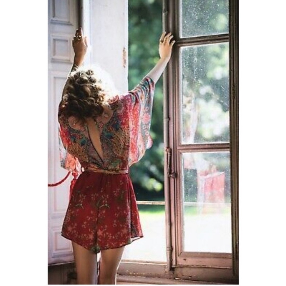 Spell Red Multicolor Floral Boho Short Jumpsuit - Picture 4 of 12